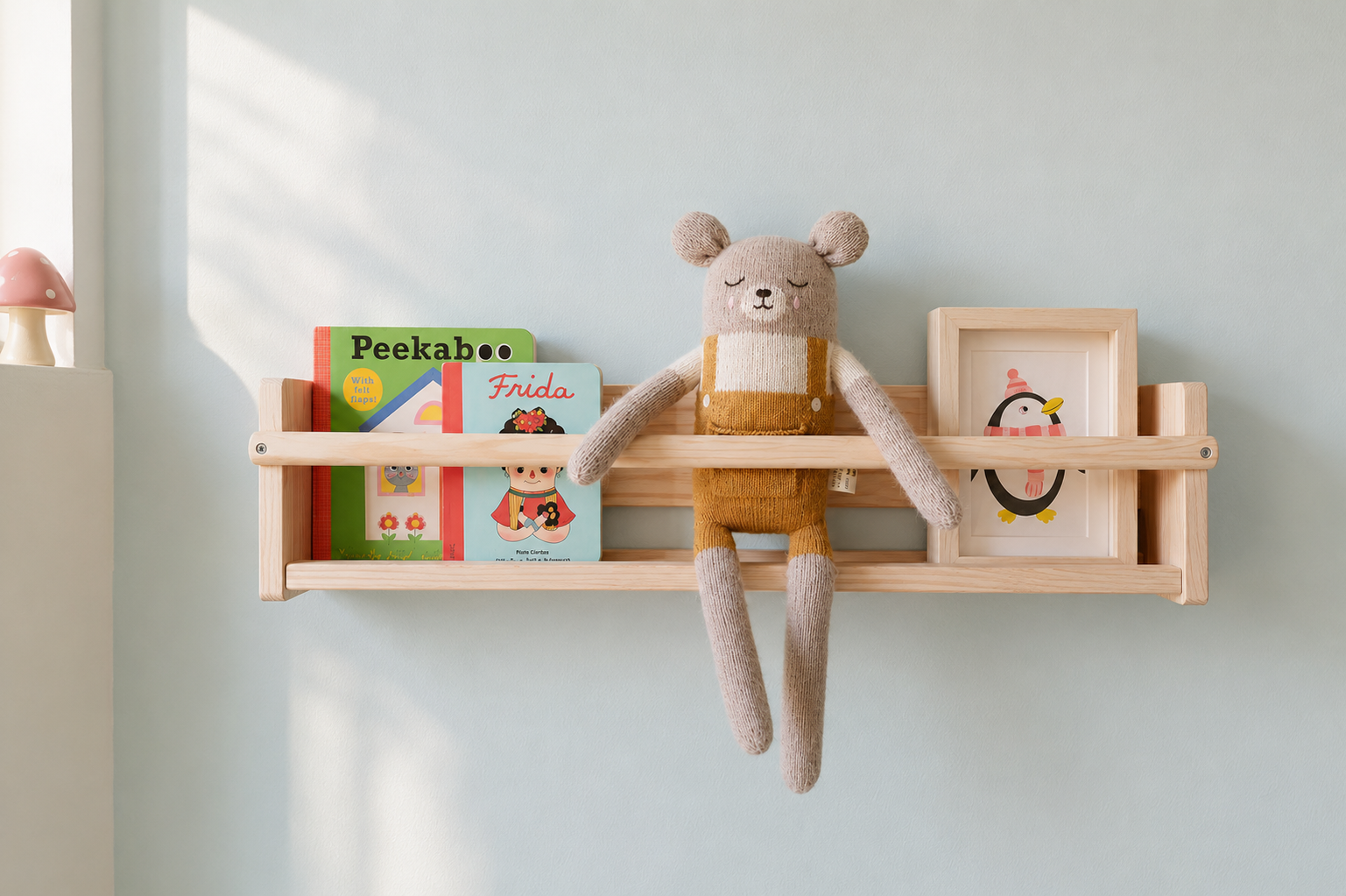 Picture-book shelf in the children's room of the London townhouse